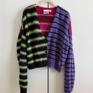 The Ragged Priest Striped Cardigan - Black, Green, Purple
